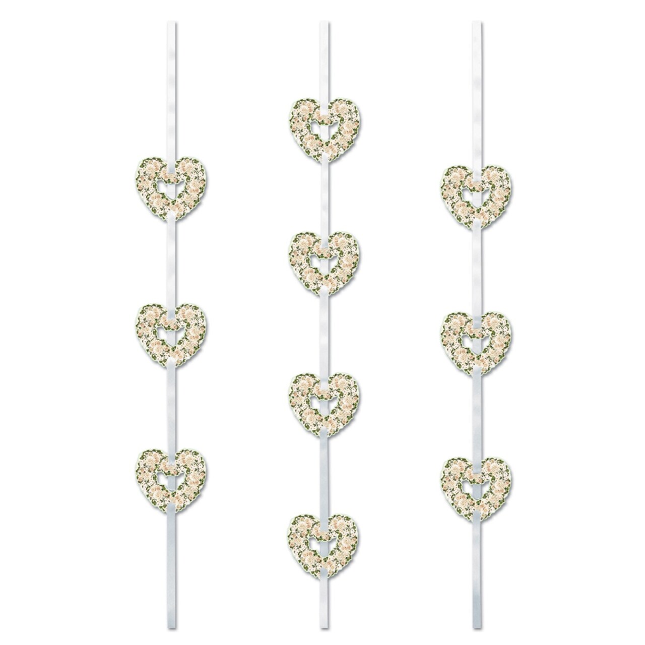 Party Central Club Pack of 12 Gold and White Valentine Floral Heart Ribbon Stringer Hanging Silver Party Decors 4'